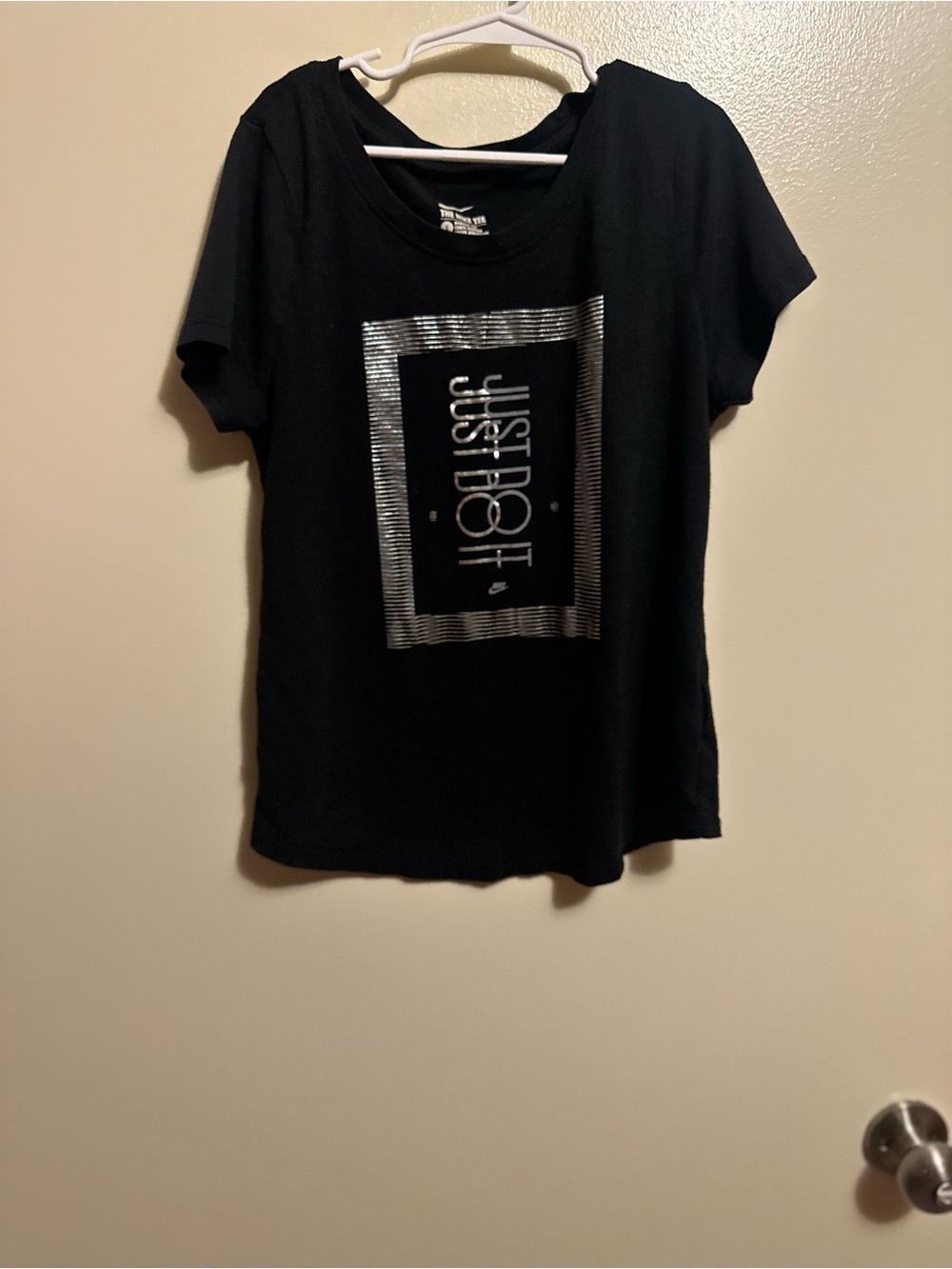Nike Black Short Sleeve Tee with Metallic Silver 'Just Do It' Graphic